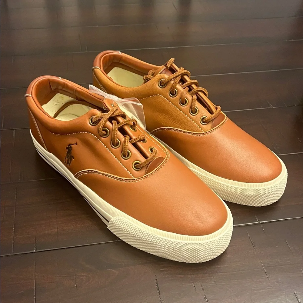 Polo Ralph Lauren Vaughn Soft Leather Boat Shoes Sneakers new tan Men’s Size 8